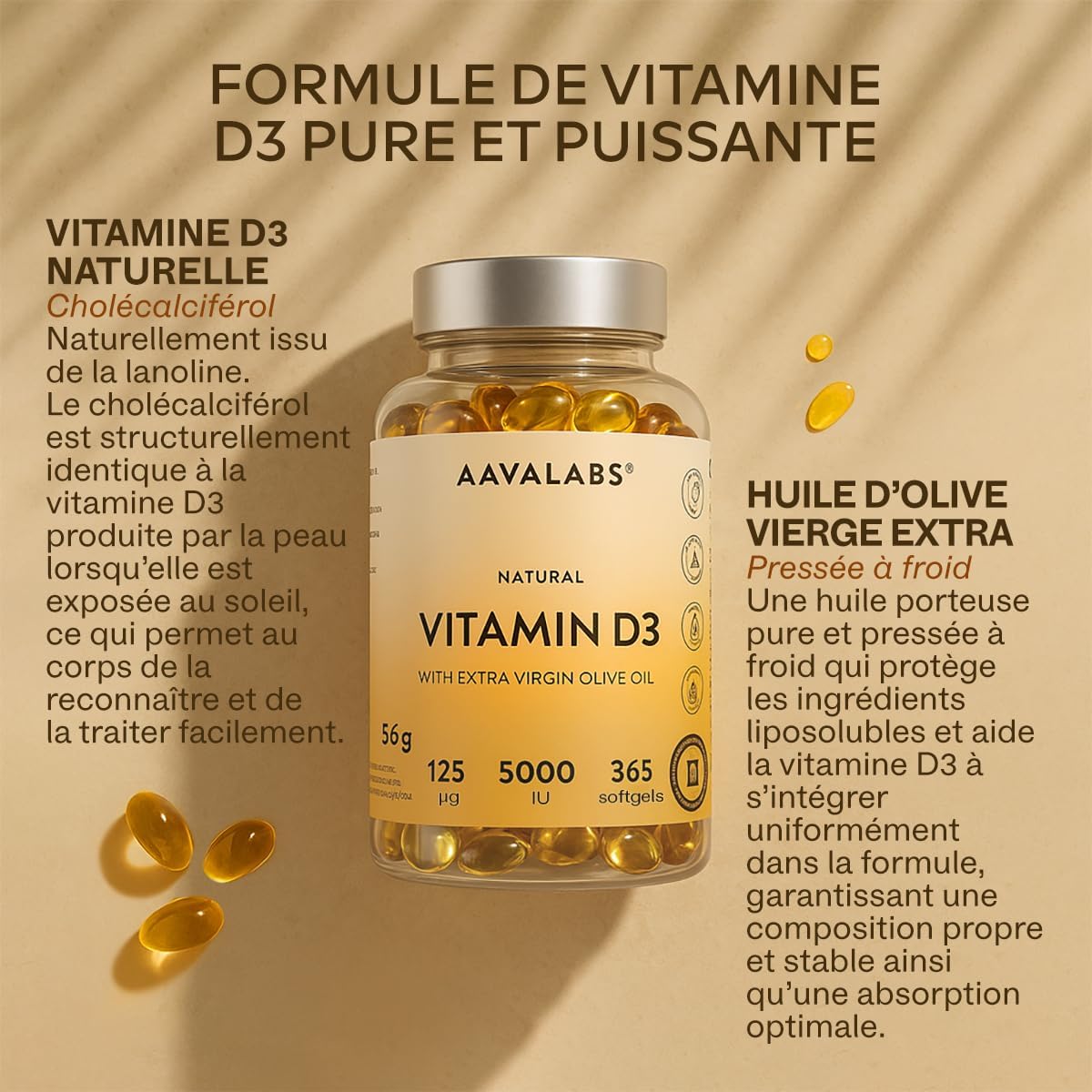 Natural Vitamin D3 High Concentration 5000 IU - Vitamin D with Extra Virgin Olive Oil for Optimal Absorption - Vitamins for Bone, Muscular, Immune Functions - 365 Capsules - Image 5