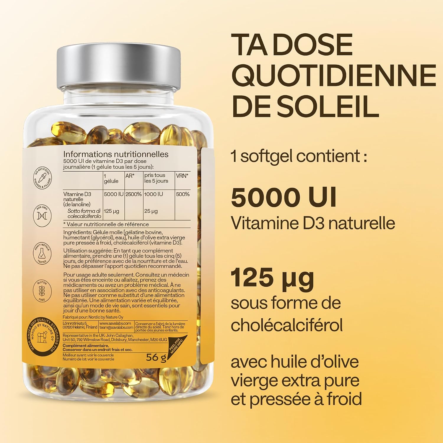 Natural Vitamin D3 High Concentration 5000 IU - Vitamin D with Extra Virgin Olive Oil for Optimal Absorption - Vitamins for Bone, Muscular, Immune Functions - 365 Capsules - Image 6