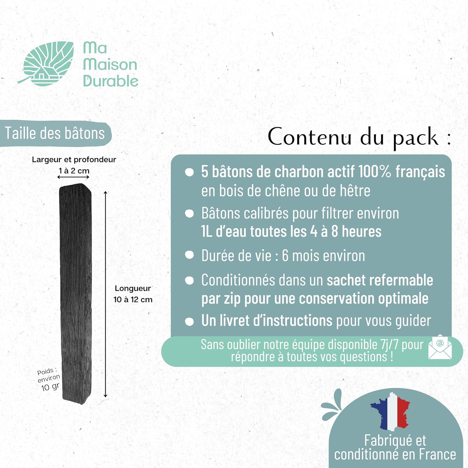 French Vegetable Activated Carbon Sticks x 3 pcs | Filtration 1L/Stick for 6 Months | Natural Water Purifier Filter | Oak or French Beech | Ideal for Carafe, Bottle - Image 5