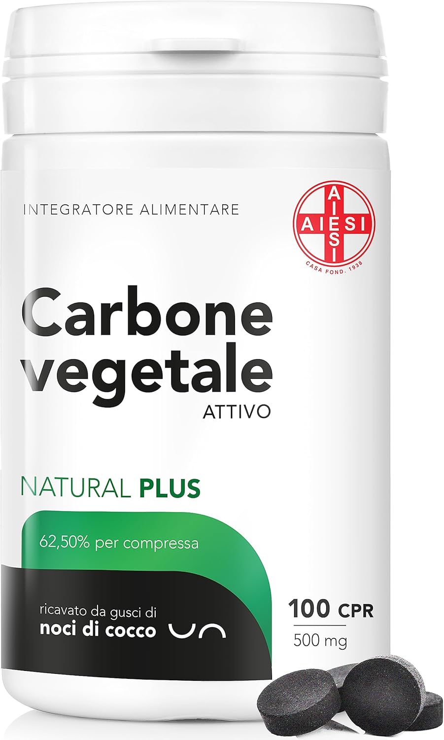 AIESI Food grade activated charcoal in tablets of 500 mg (jar of 100 cpr), Made in Italy - Image 2