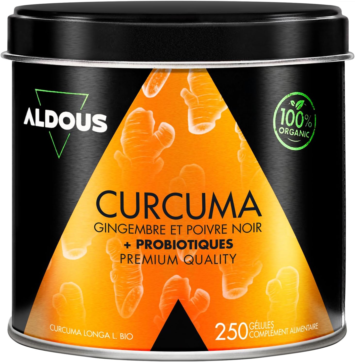Aldous 250 Probiotics Capsules + Organic Turmeric with Ginger and Black Pepper - 1460mg - Turmeric Based on Curcumin and Piperine - Natural Anti-inflammatory - Advanced Formula - Certified Organic - Image 2