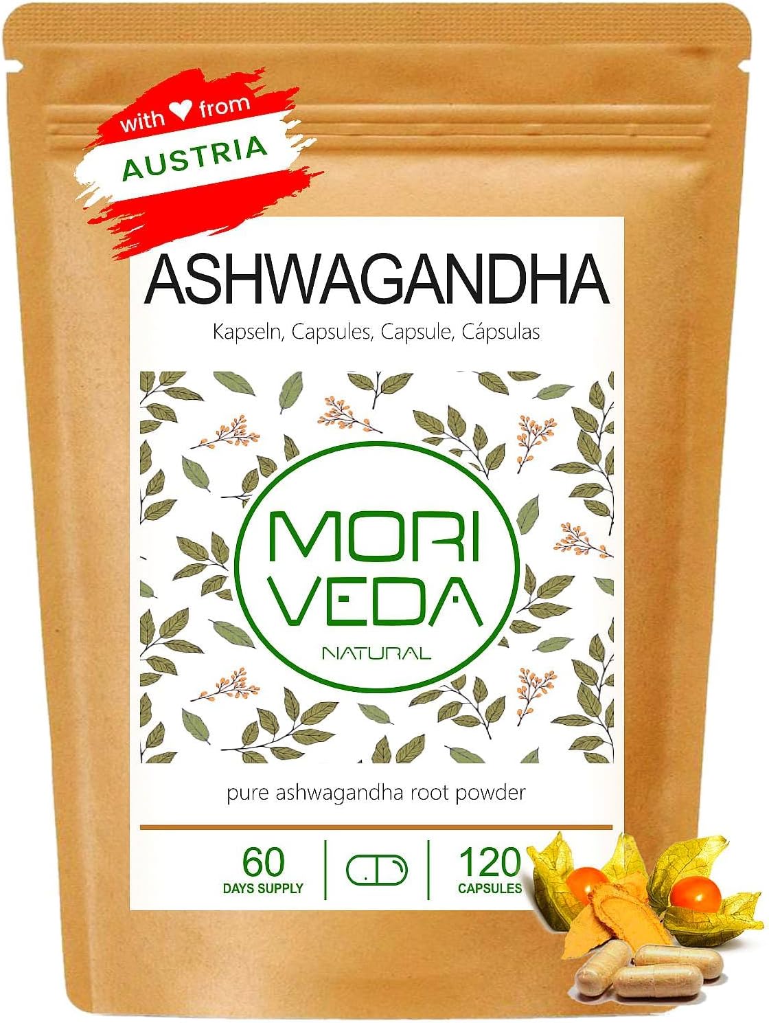 Ashwagandha Capsules 1200mg - 100% Root Powder - 60 Days Supply - Balance, Quality of Life and Inner Peace - From India - Vegan & Gluten Free - By MoriVeda - 120 Pieces - Image 2