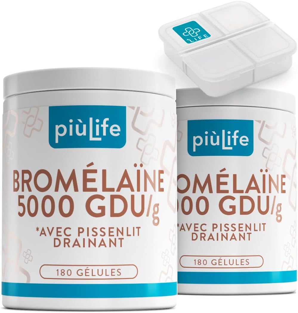 Bromelaine Drainer 5000 GDU/g 360 Capsules PiùLife, 1200mg Bromelain, Natural Draining Dandelion Extract (3 Per Dose), Digestive Enzymes, Digestion, Microcirculation - Image 2