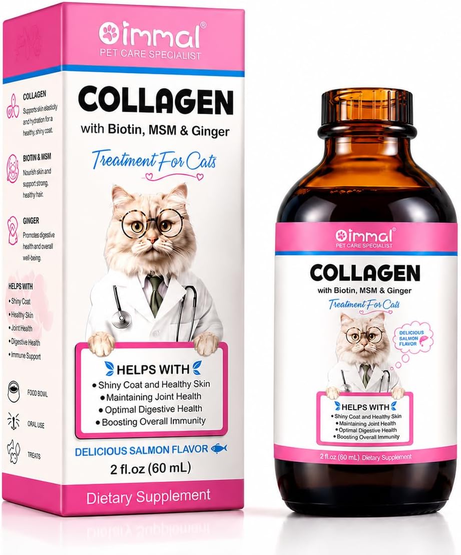 Collagène Liquide pour Chats avec Biotine, MSM et Gingembre, Soutien Articulaire, Peau et Pelage, Santé Digestive, Goût Saumon, 60 ML - Image 2