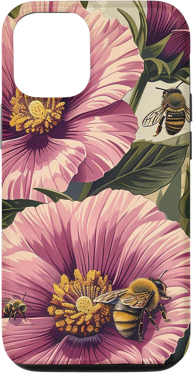 Coque pour iPhone 15 Fleur d'onagre du Cap fleurissant avec des abeilles autour graphique - Image 2