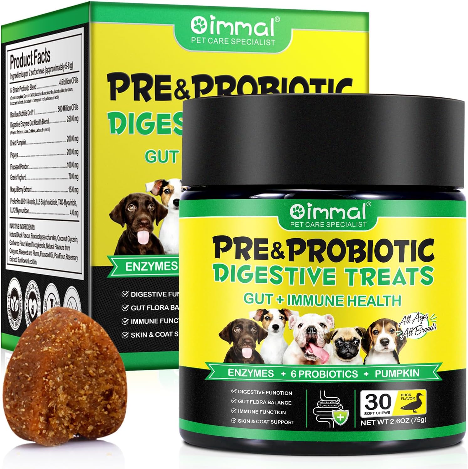 Dog Probiotic - 30 Chew Probiotics for Dogs, Dog Food Supplement for Digestion, Promote Intestinal Health, Gas Relief and Constipation, Duck Flavour - Image 2
