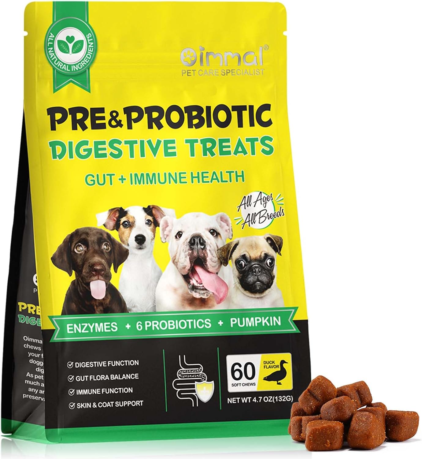 Dog Probiotic - 60 Chew Probiotics for Dogs, Dog Food Supplement for Digestion, Promote Intestinal Health, Gas Relief and Constipation, Duck Flavour - Image 2
