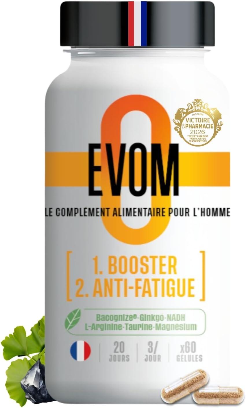 EVOM Men's Anti-Fatigue Booster – Physical Energy and Mental Tone – Magnesium (26% VNR), Bacopa BACOGNIZE, Ginkgo, NADH, Amino Acids – 20 Day Cure – Food Supplement For Men - Image 2