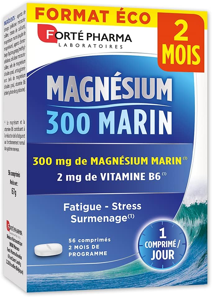 Forté Pharma Magnesium 300 Marine Magnesium Supplement 56 Tablets Stress | Réduit fatigue et stress, Magnésium marin 300 mg, Vitamine B6, contribue au fonctionnement du système nerveux et musculaire - Image 2
