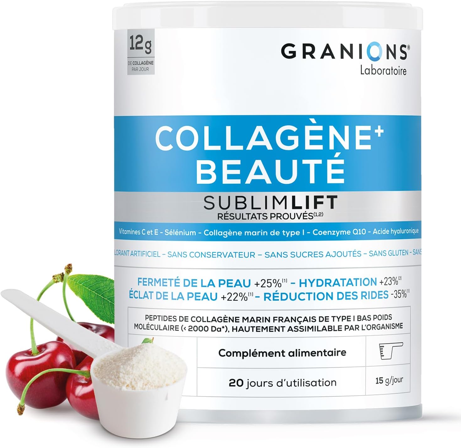 Granions Collagen + Beauty Sublimlift | Type 1 Marine Collagen | 12g Serving-Patented Collagen | Hyaluronic Acid + Vitamin C, E + Coenzyme Q10 | Collagen Powder 300g - Image 2