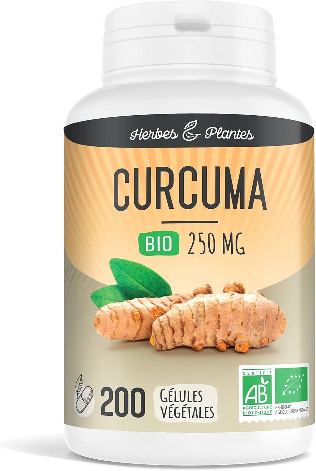 Herbes Et Plantes Organic Turmeric 200 Vegetable Capsules 250 mg - Image 2