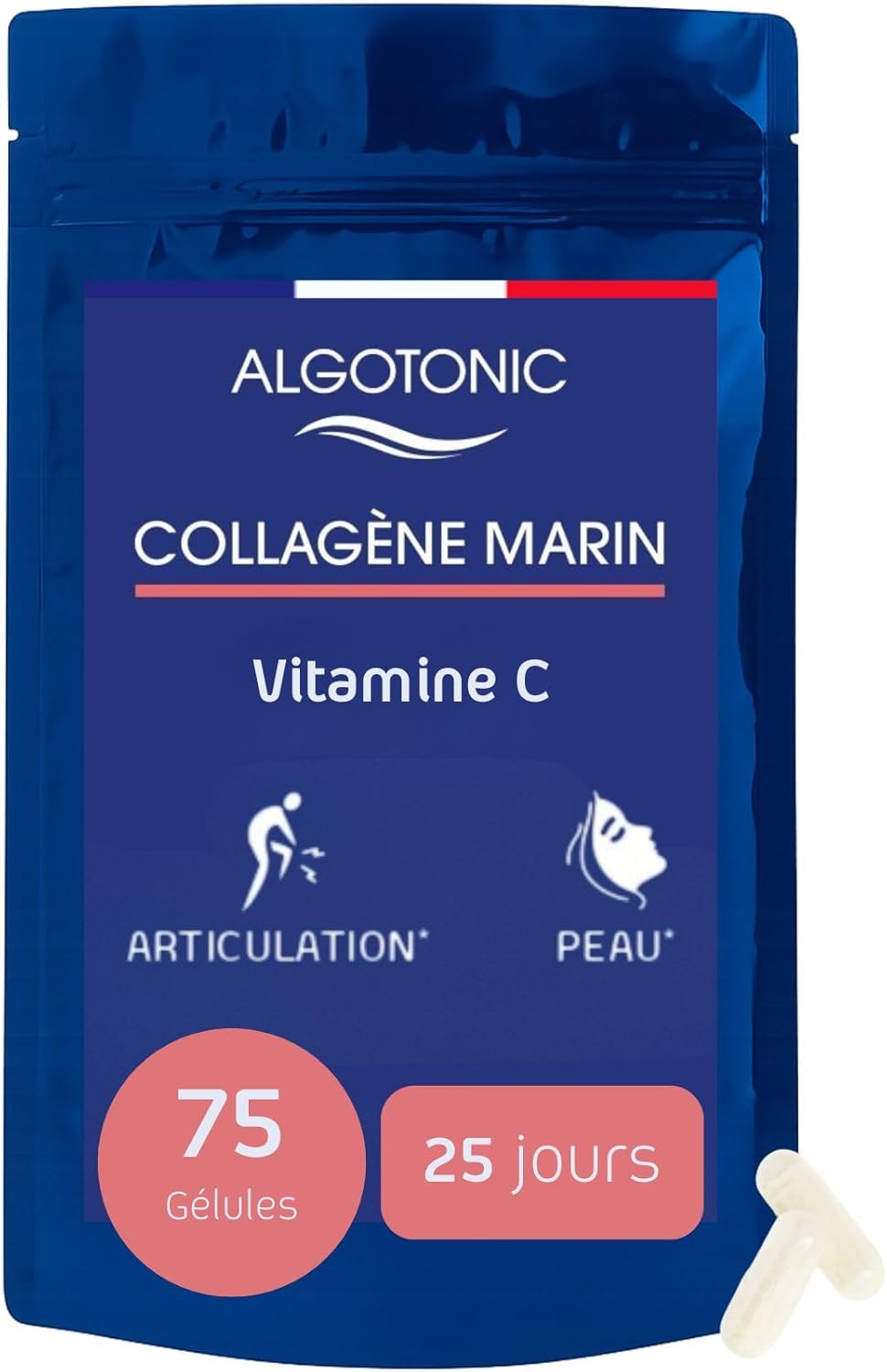 Hydrolyzed Marine Collagen + Vitamin C - 75 Capsules - 1020 mg/day - 25 day course - Type I and III - Skin, Cartilage, Bones and Muscles - Image 2