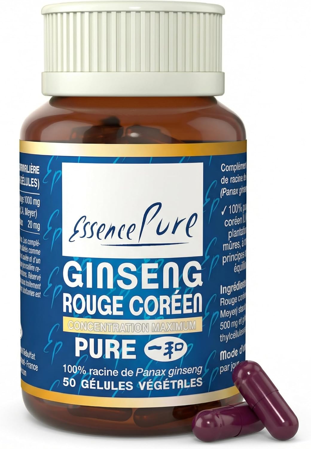 Korean Red Ginseng 1000mg | Panax Ginseng Maximum Concentration in Ginsenosides | Mental & Physical Energy | Natural Adaptogen | 50 Vegan Capsules Pure Essence - Image 2
