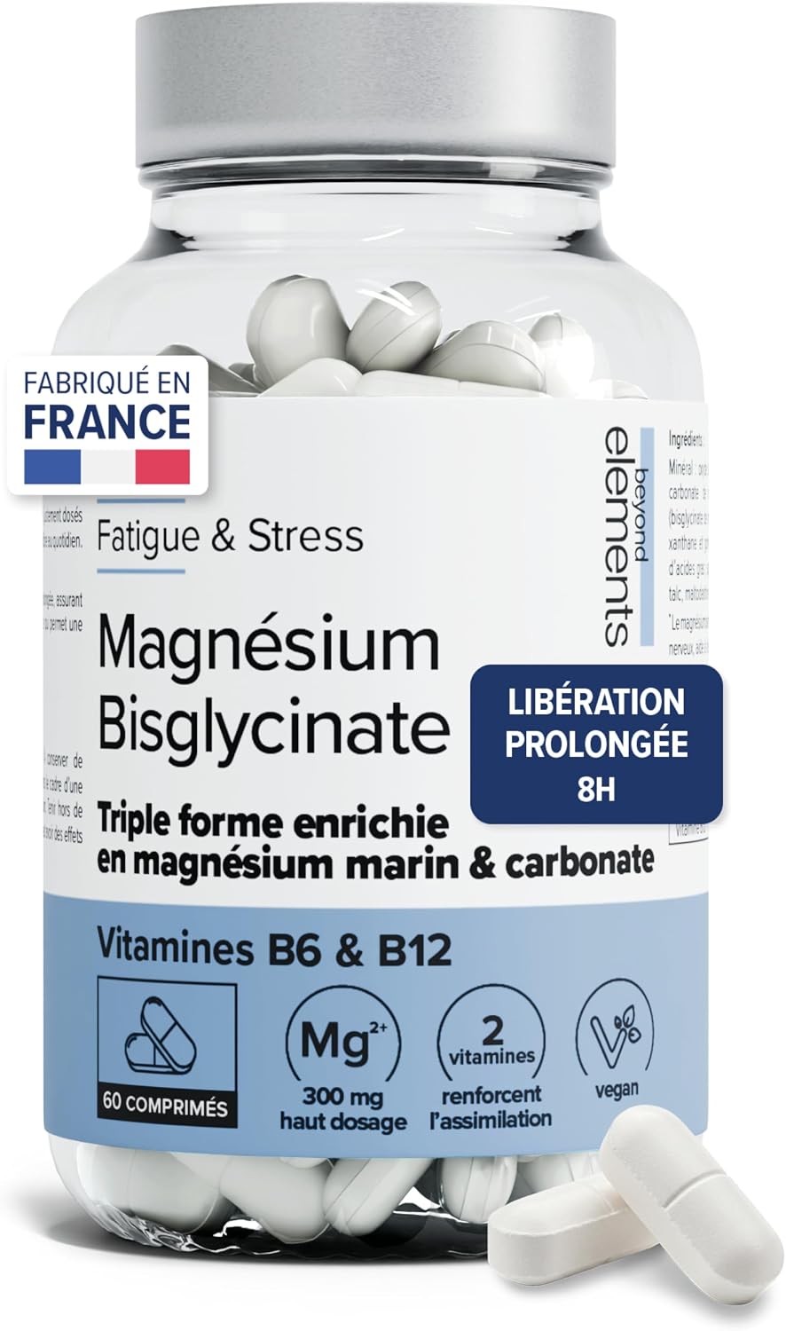 Magnesium Bisglycinate + Vitamin B6 - Enriched with Marine Magnesium & Carbonate - Extended Release - Fatigue, Stress - 60 Vegetable Capsules - Vegan - Beyond Elements - Image 2