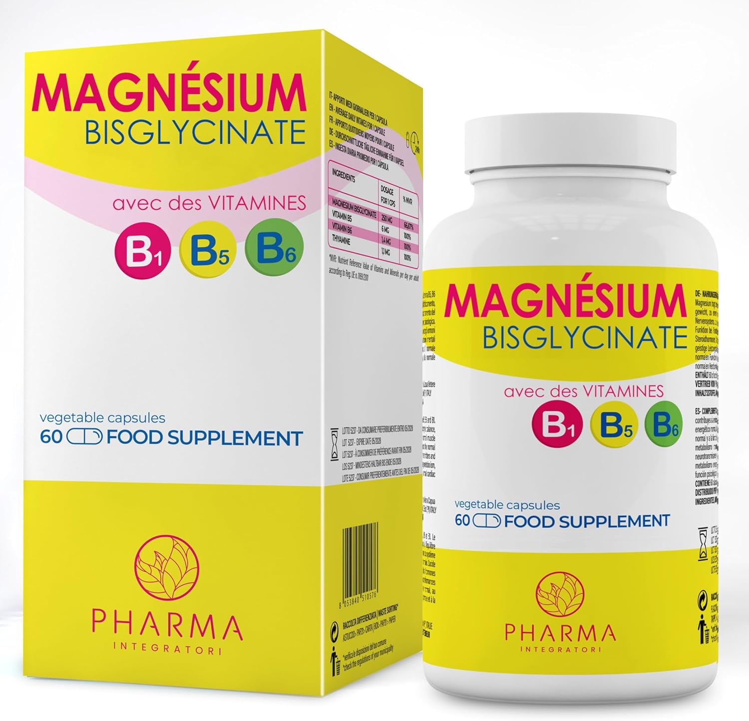 Magnesium Bisglycinate with Vitamins B1 B5 B6 – Energy & Fatigue | 60 vegetable capsules. Magnesium and B vitamins for energy, fatigue, muscles, nervous system and daily balance. - Image 2