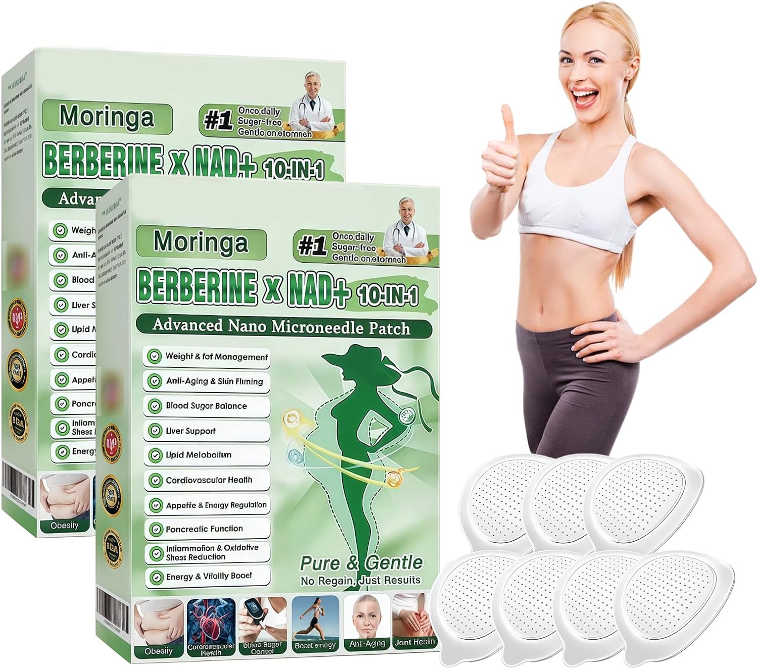 Moringa 10-in-1 Micro Needle Patch Nano with Berberine and NAD+, Slimming Flat Belly and Fat Burning Patch for Body Firming - Image 2