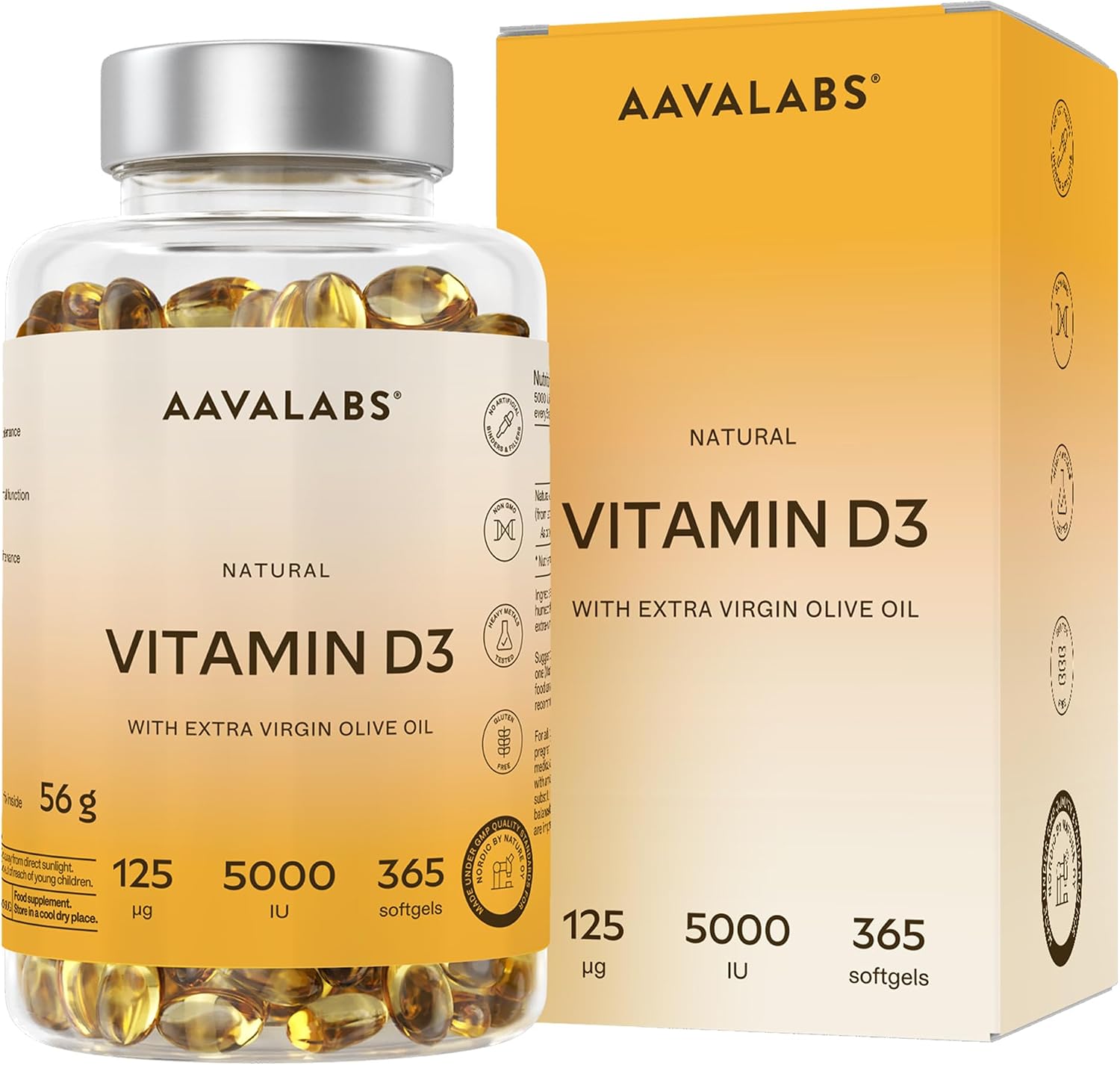 Natural Vitamin D3 High Concentration 5000 IU - Vitamin D with Extra Virgin Olive Oil for Optimal Absorption - Vitamins for Bone, Muscular, Immune Functions - 365 Capsules - Image 2