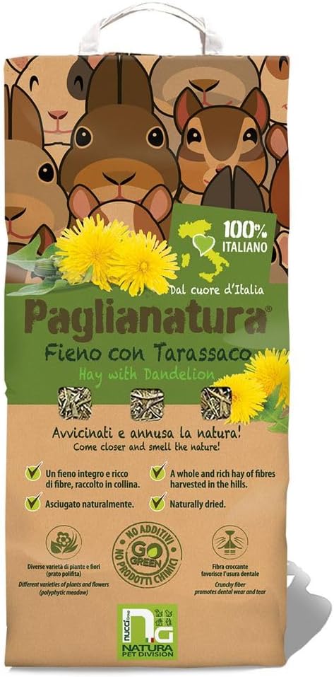 Paglianatura Natural Hay Straw with Dandelion 1300g - High Fibre Food for Rabbits, Rodents and Small Animals - Image 2