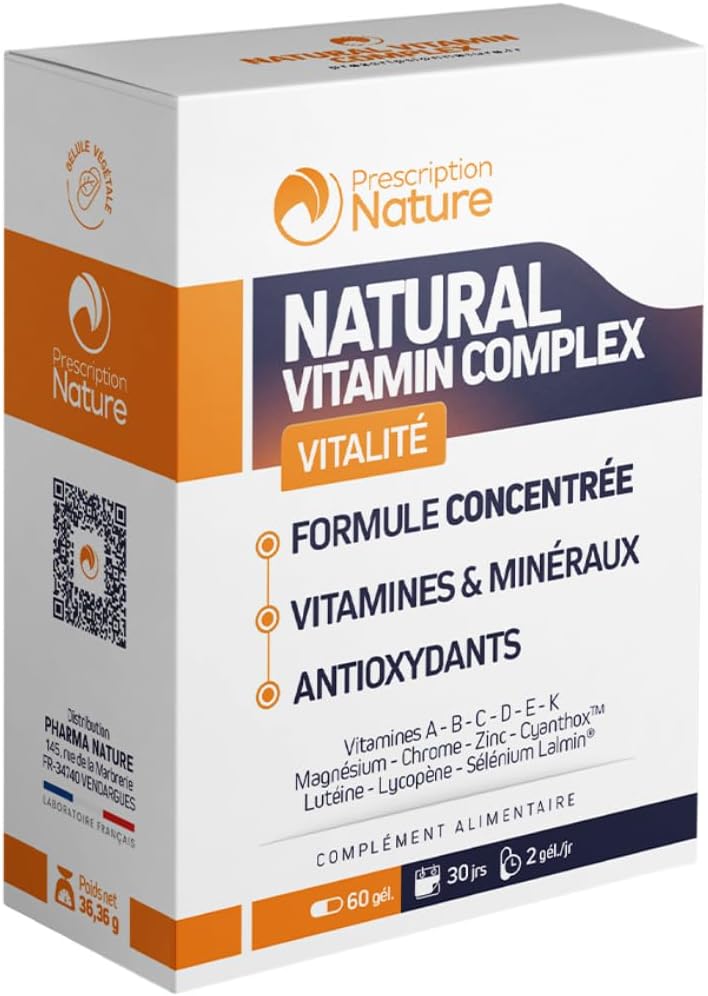 Prescription Nature - NATURAL VITAMIN COMPLEX - Food Supplement - Natural Vitamins (A, B, C, D, E) + Marine Magnesium + Zinc - Made in France - 60 Capsules - Image 2