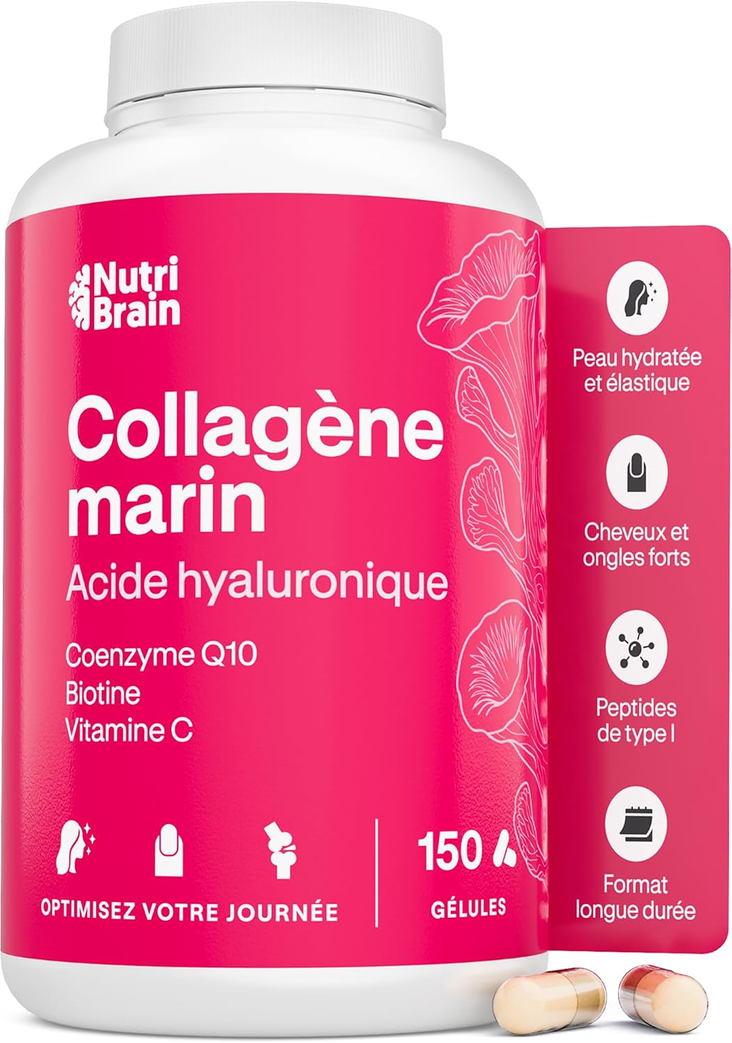 Pure Hydrolyzed Marine Collagen + Hyaluronic Acid, Coenzyme Q10, Biotin & Vitamin C | 150 Capsules | High Bioavailability | 5 Months | Peptides Type 1 | Skin, Hair, Nails, Joints - Image 2