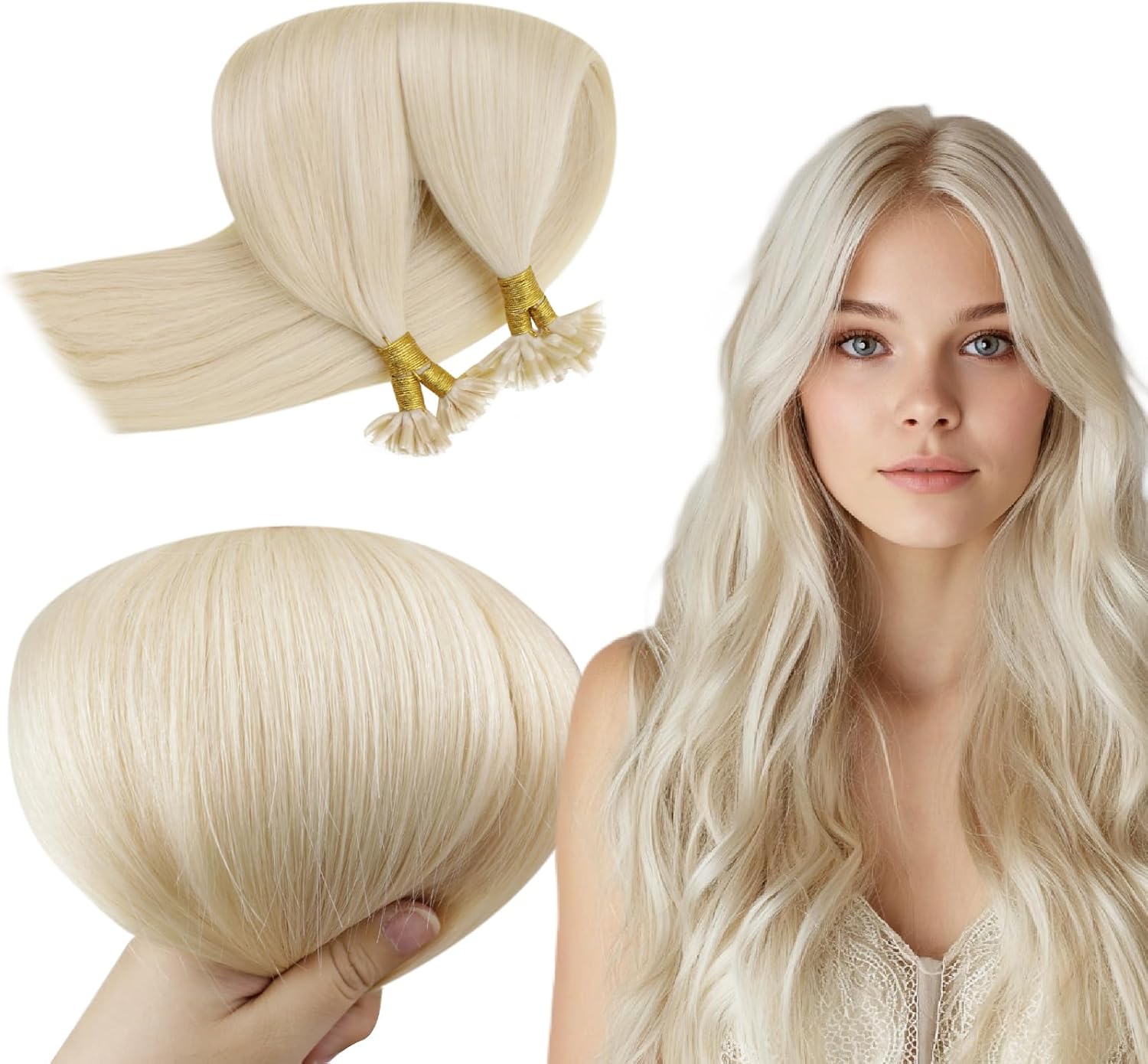RUNATURE Natural Keratin Hair Extension Platinum Blonde 35 cm 50s 50 g #60 | Keratin extension, real human hair, smooth, shiny, silky soft, invisible, natural fusion - Image 2