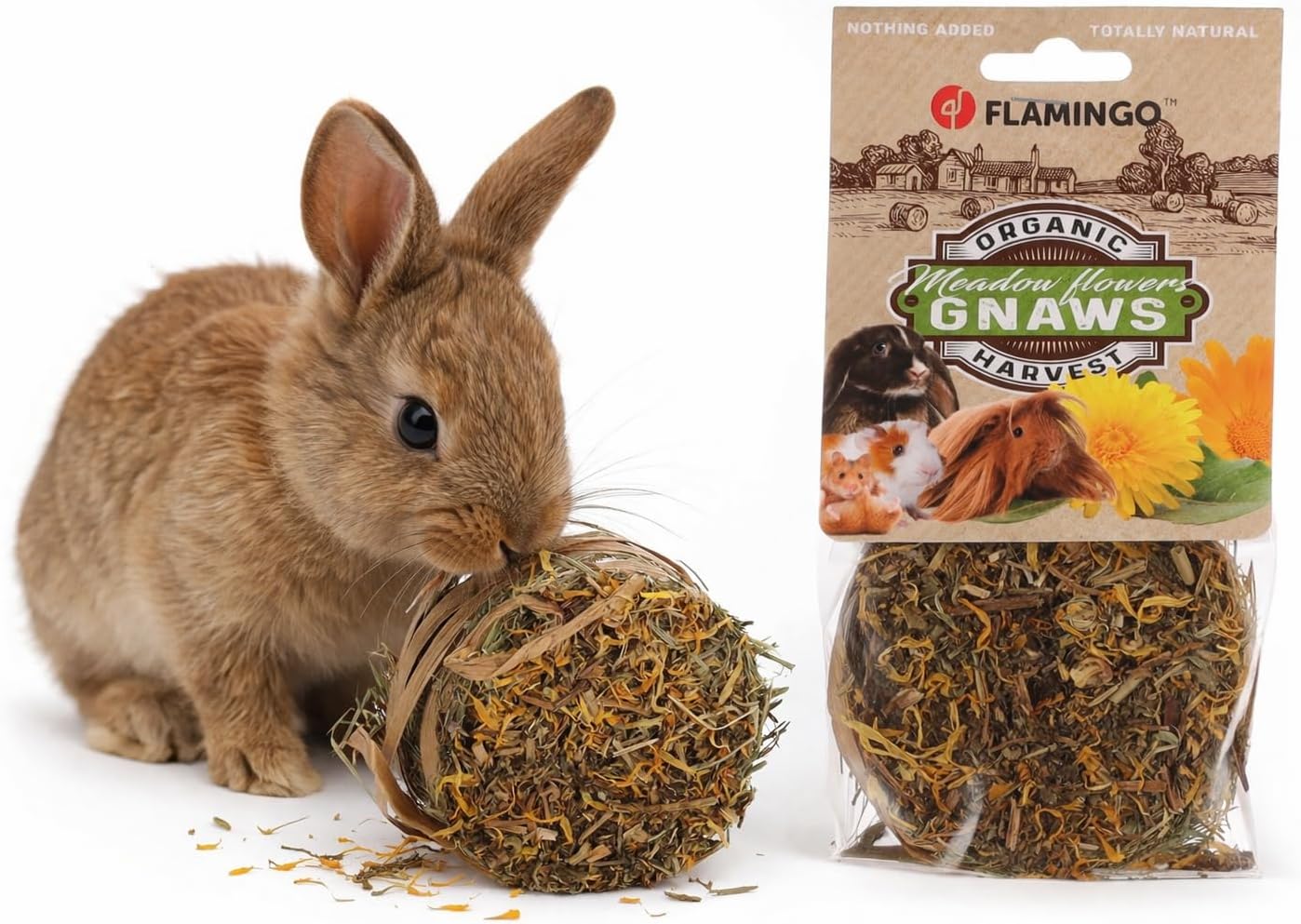Rabbit Hay Roll Snack - Marigold & Dandelion - 9x9x6cm - 75g - for Rodents - 100% Edible - No Cereals or Added Sugars - Made in Europe - Image 2