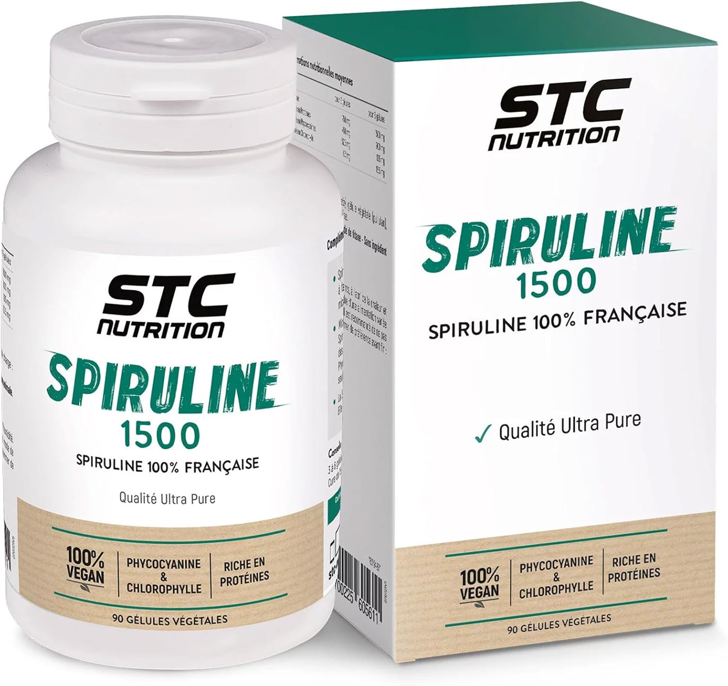 STC NUTRITION - Spirulina 1500 - 100% French spirulina supplement - Rich in protein, iron, phycocyanins & chlorophyll - Vitality, recovery & tone - 90 capsules - Image 2