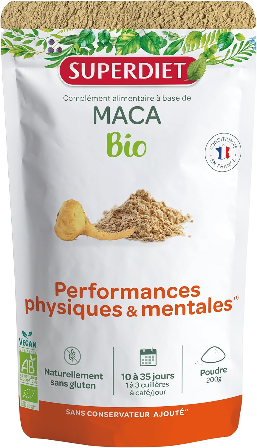 SUPERDIET - MACA BIO -Physical and mental performance, Couple health - Made in France -Paper bag with resealable zip-Powder 200g - Image 2