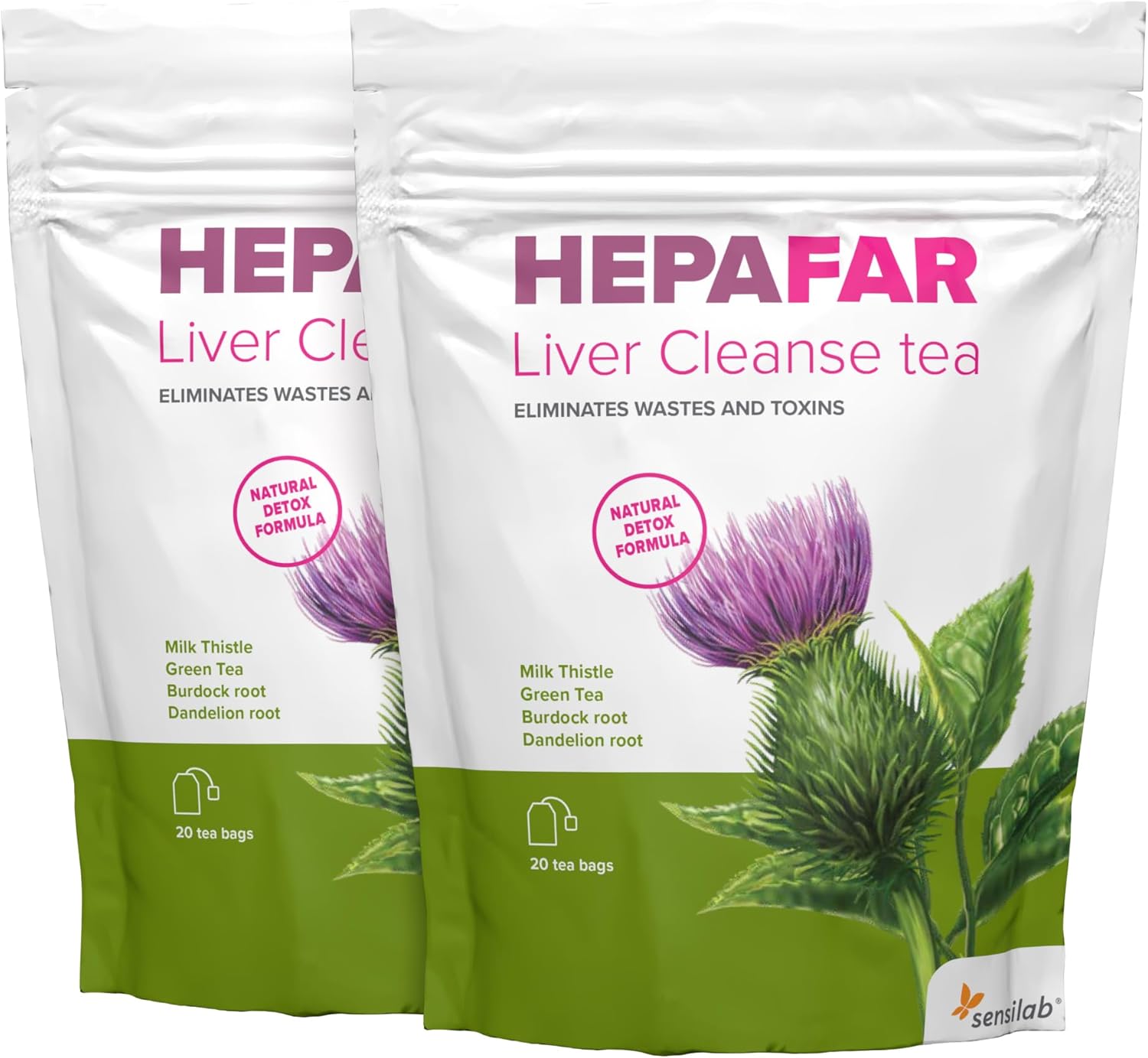 Sensilab Hepafar Liver Cleanse - Milk Thistle Herbal Tea, 2 x 20 Sachets | Green Tea, Burdock Root and Dandelion, Herbal Infusion - Image 2