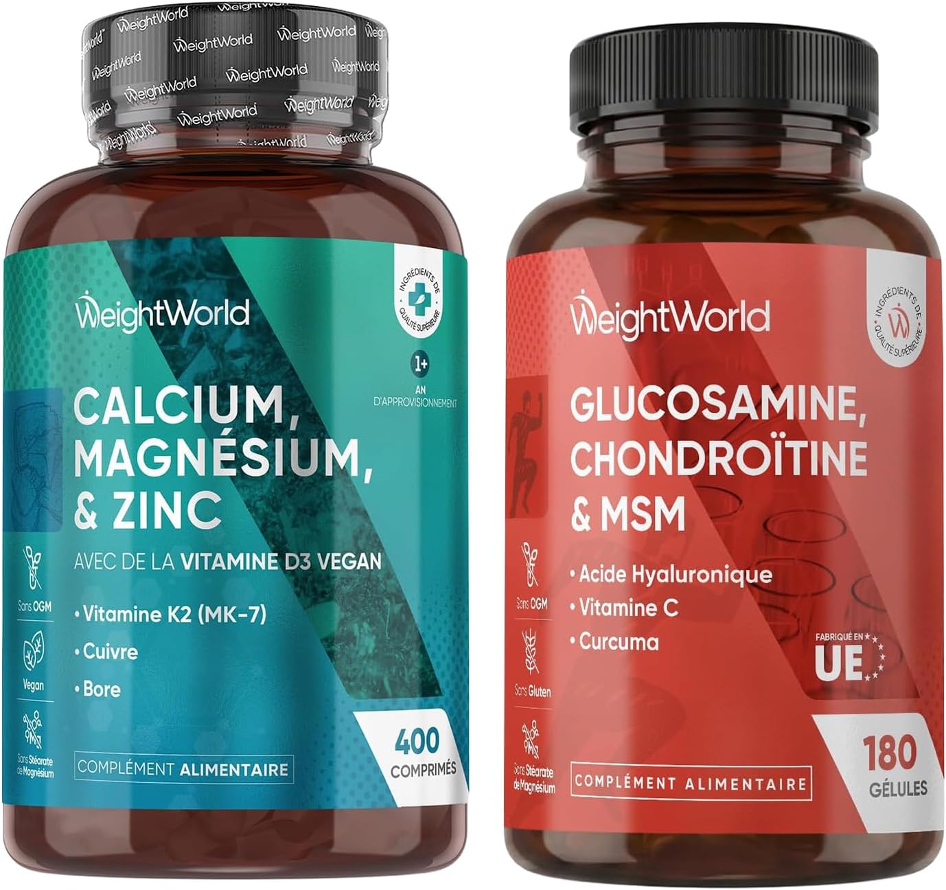 Supplementary Duo - Calcium Magnesium Zinc Vitamin D3 K2 MK7 400 Tablets (+ 1 Year) - Glucosamine Chondroitin MSM 180 Capsules, with Turmeric, Hyaluronic Acid & Vitamin C Ascorbic Acid L - Image 2
