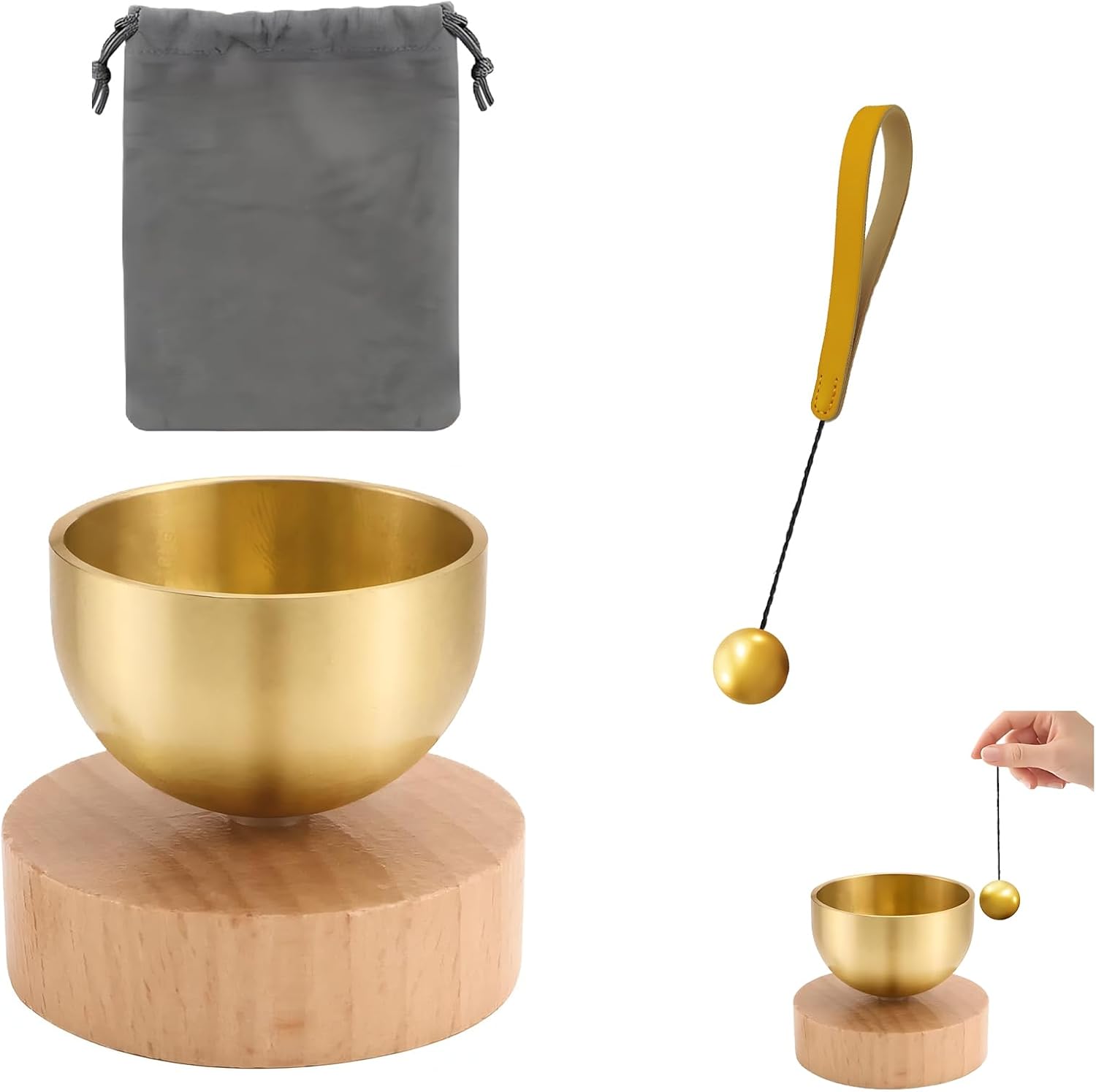 Tibetan Mini Bowl for Meditation and Relaxation, 3 Pieces Set with Base, Bell, Cloth Bag, for Stress, Sleep and Yoga, Ideal for Purification and Healing, 3.8cm Diameter - Image 2