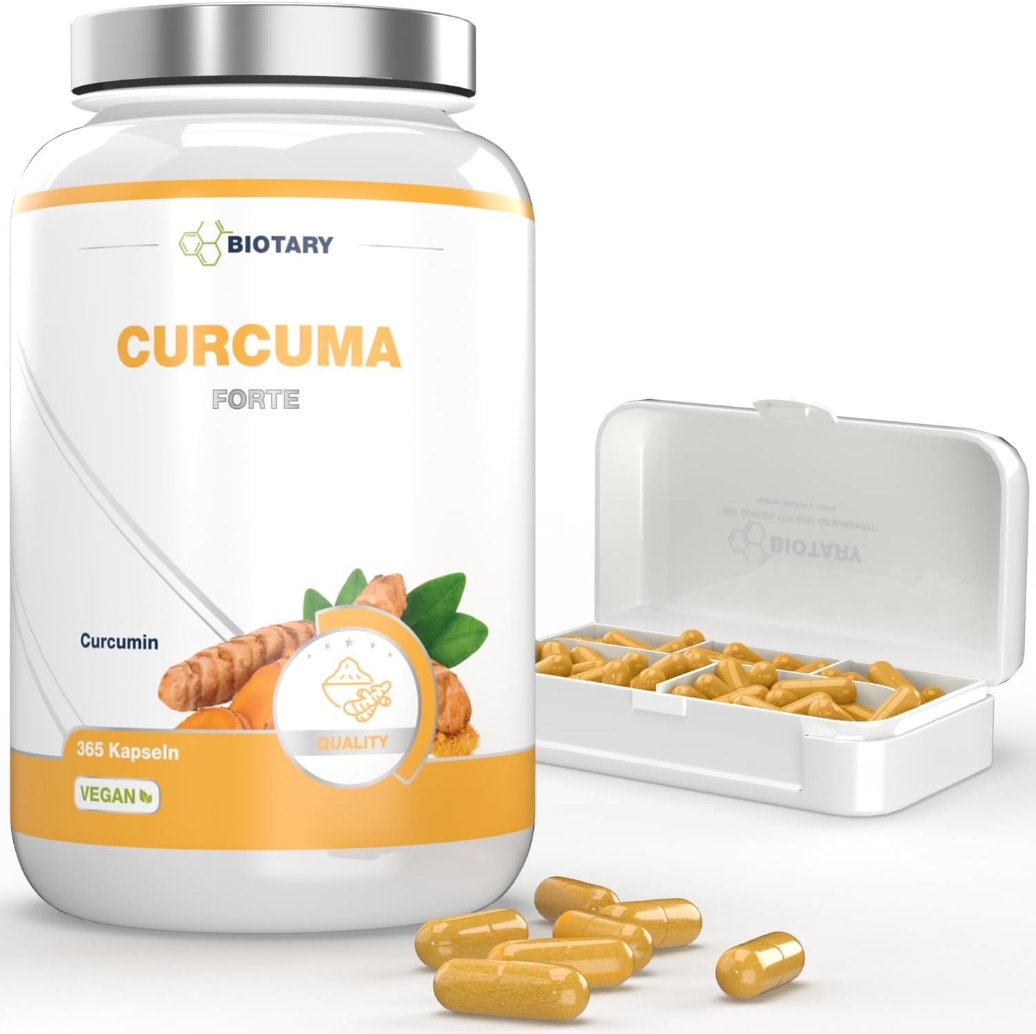 Turmeric Forte 365 Vegan Capsules 4,500 mg per daily dose with black pepper pill box included 2 months reserve high dosage pure formula controlled quality - Image 2