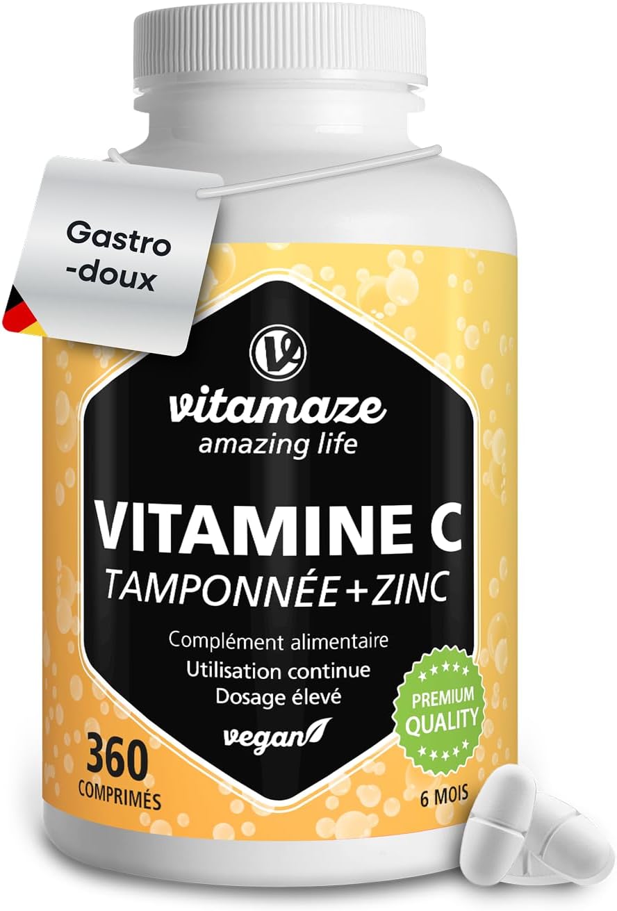 Vitamin C 1000mg Tamponed + Zinc 20mg - 360 Tablets without Asorbic Acid PH Neutral - Antioxidant and Immunology - Vegan and Optimal Bioavailability - No Additives - Image 2