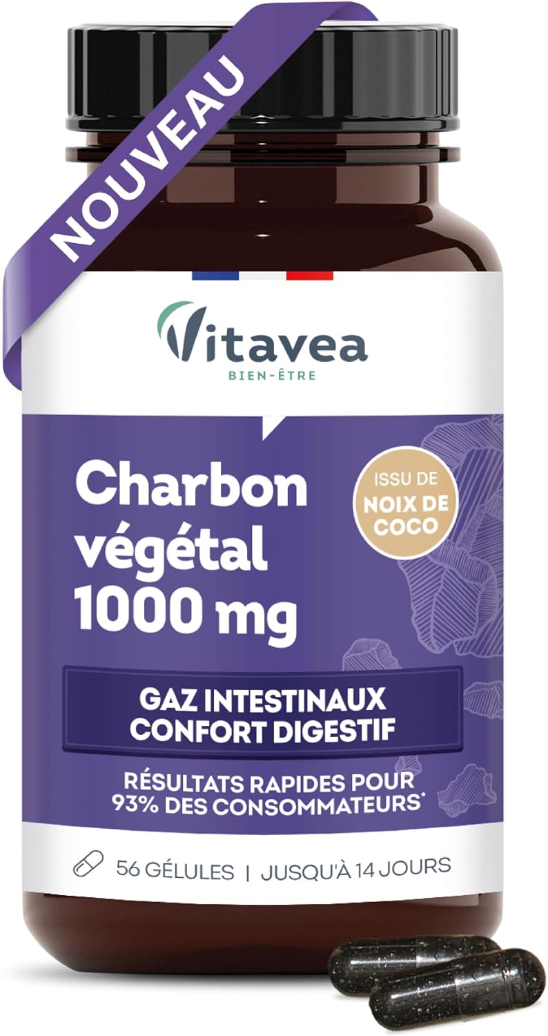 Vitavea Wellness – Vegetable Charcoal 1000 mg – Digestive Comfort Food Supplement – Bloating, Intestinal Gas, Digestive Wellness – 40 Capsules – 14 Day Treatment – Made in France - Image 2