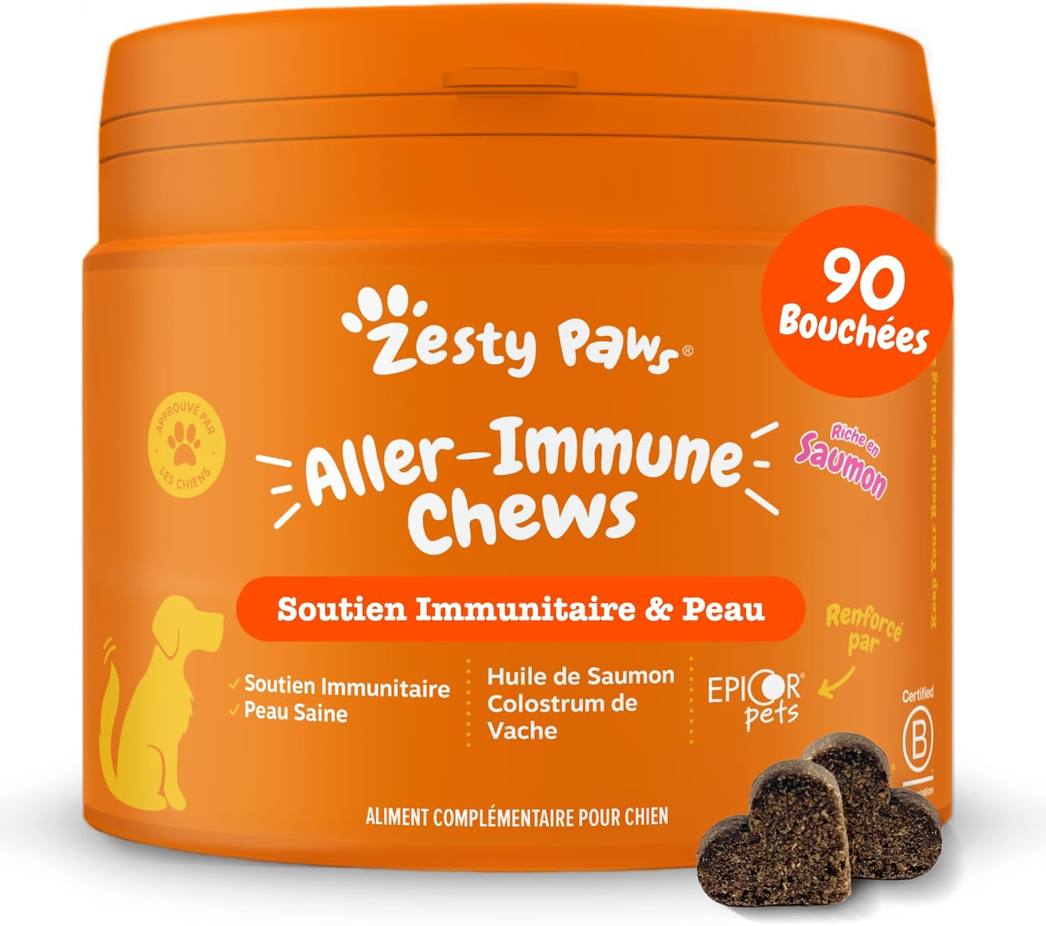 Zesty Paws Aller-Immune Dog Bites | Immune Support, Skin Care | Dry & Itchy Skin | Salmon Oil, Postbiotics, Probiotics | Daily Use | 90 Bites - Image 2
