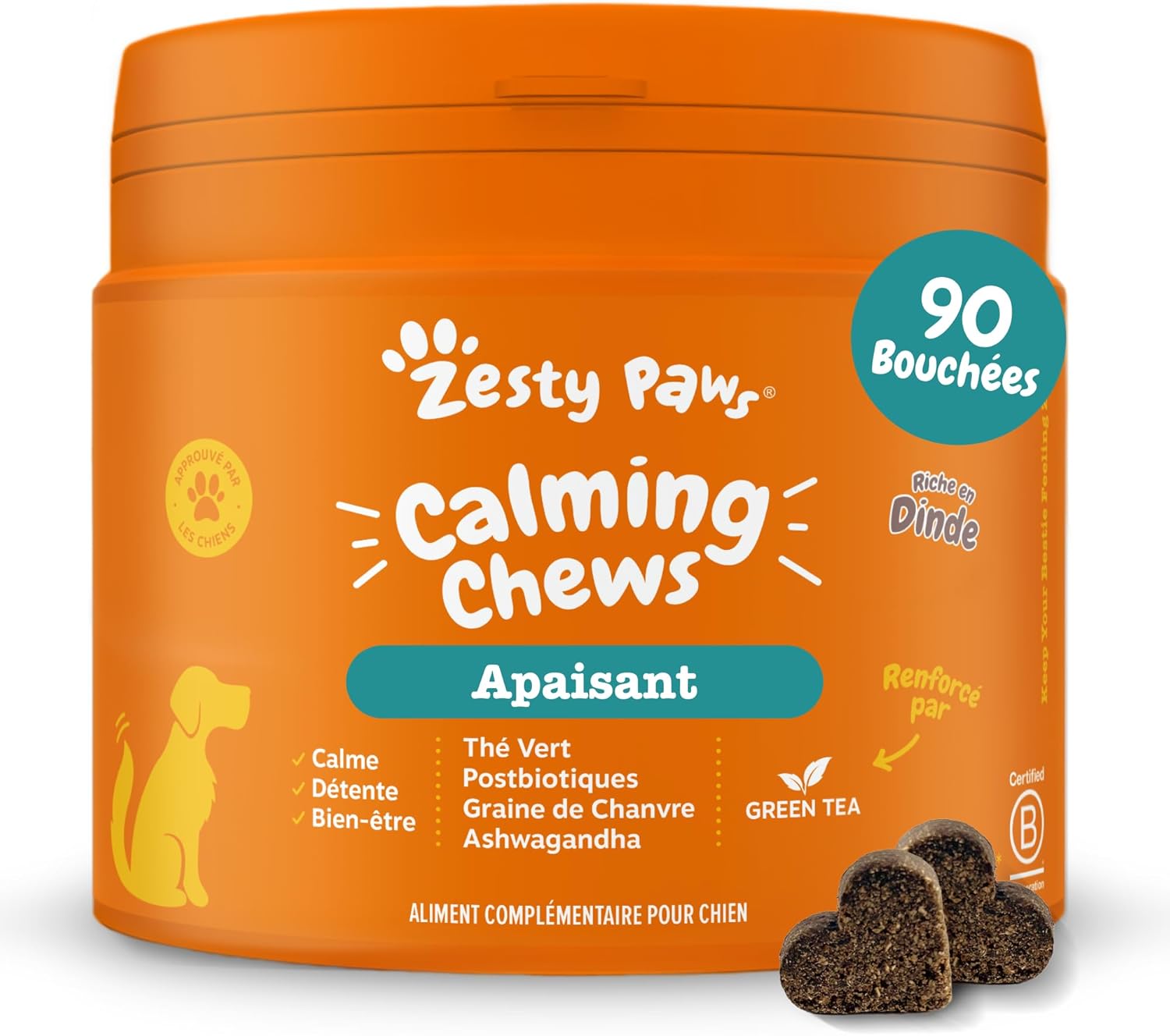 Zesty Paws Relaxing Bites Dog | Calm, Relaxation and Wellness | Against Stress, Hyperactivity and Separation Anxiety | Green Tea, Ashwagandha, L-Tryptophan | Daily Use | 90 Bites - Image 2