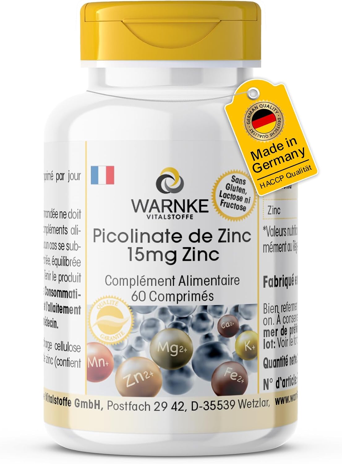 Zinc 15mg - 60 tablets - Zinc Picolate - Minerals | Warnke Vitalstoffe - Quality from German Pharmacies - Image 2