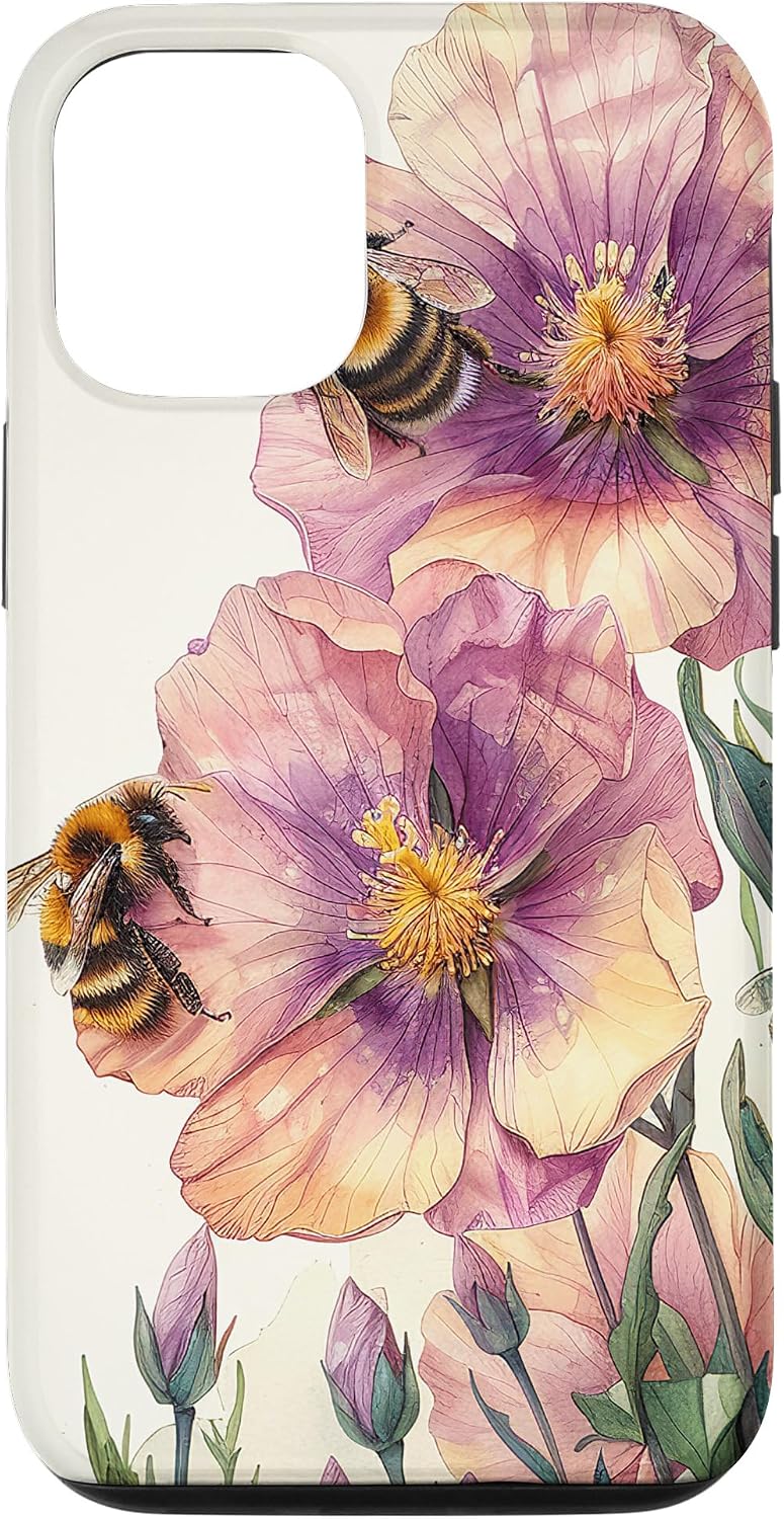 iPhone 15 Case Cape Evening Primrose Flower Blooming with Bees Around Graphic - Image 2