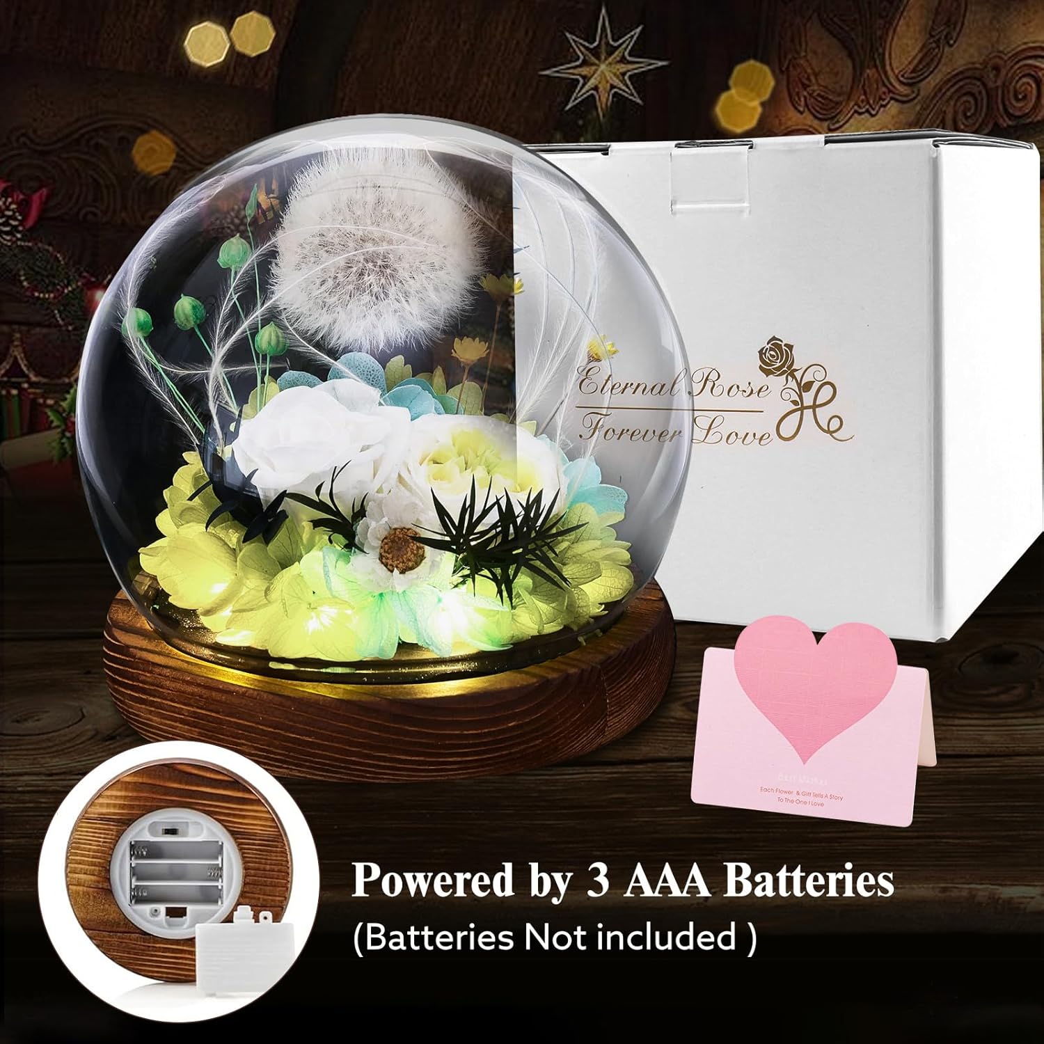 Gift Idea Glass Dandelion Valentine's Day Gift for Wife Girlfriend Sisters Teacher Mom Grandma Flower Under Bell Wish Fulfillment Gifts Encouragement for Her - Image 3