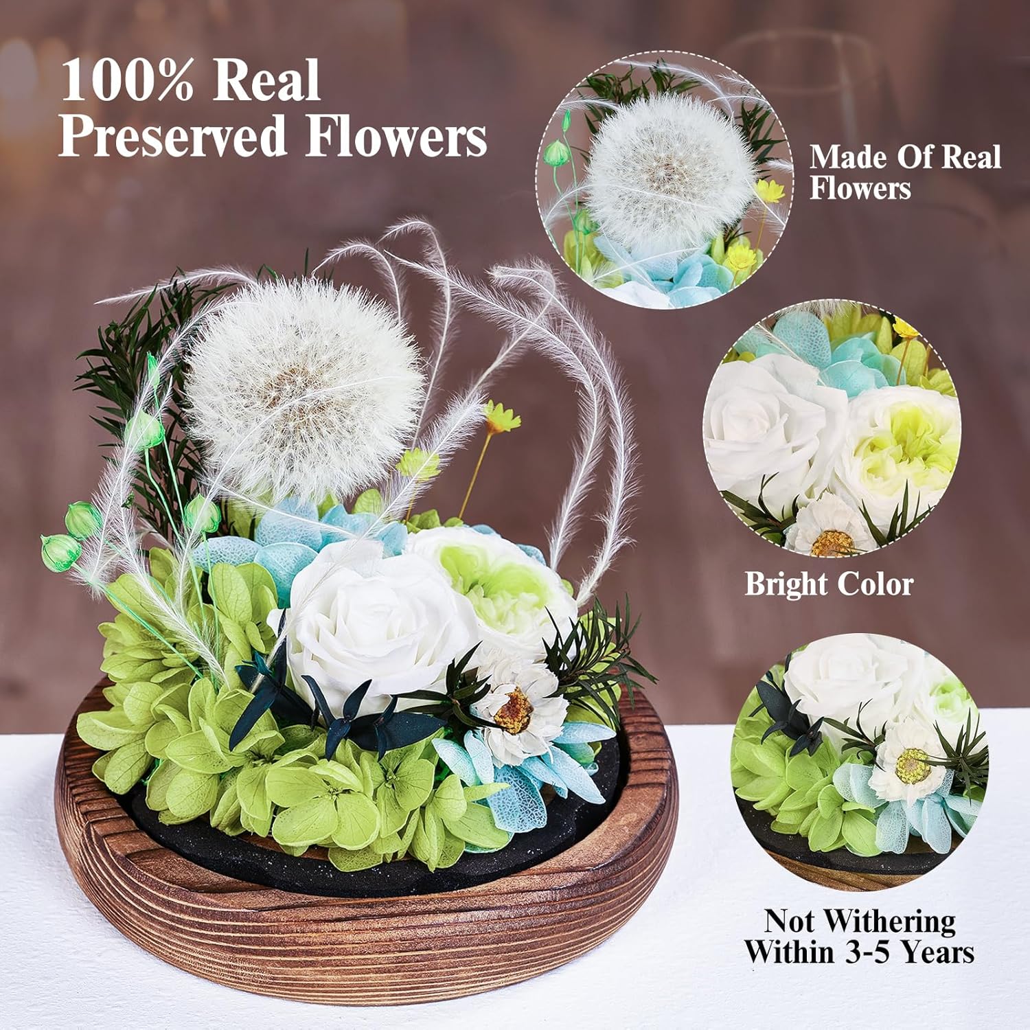 Gift Idea Glass Dandelion Valentine's Day Gift for Wife Girlfriend Sisters Teacher Mom Grandma Flower Under Bell Wish Fulfillment Gifts Encouragement for Her - Image 5
