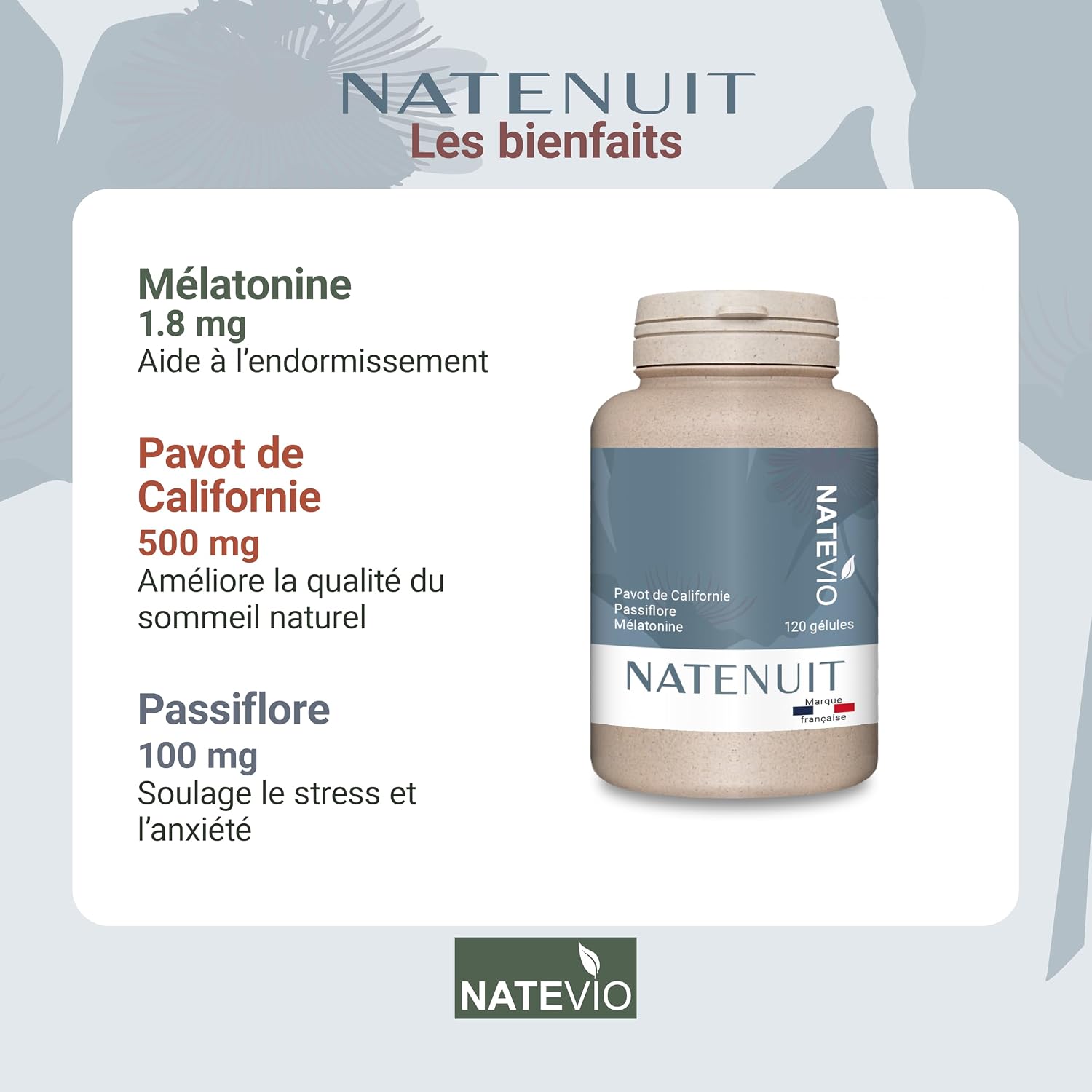 NATENUIT 120 Melatonin Passionflower California Poppy - Image 3