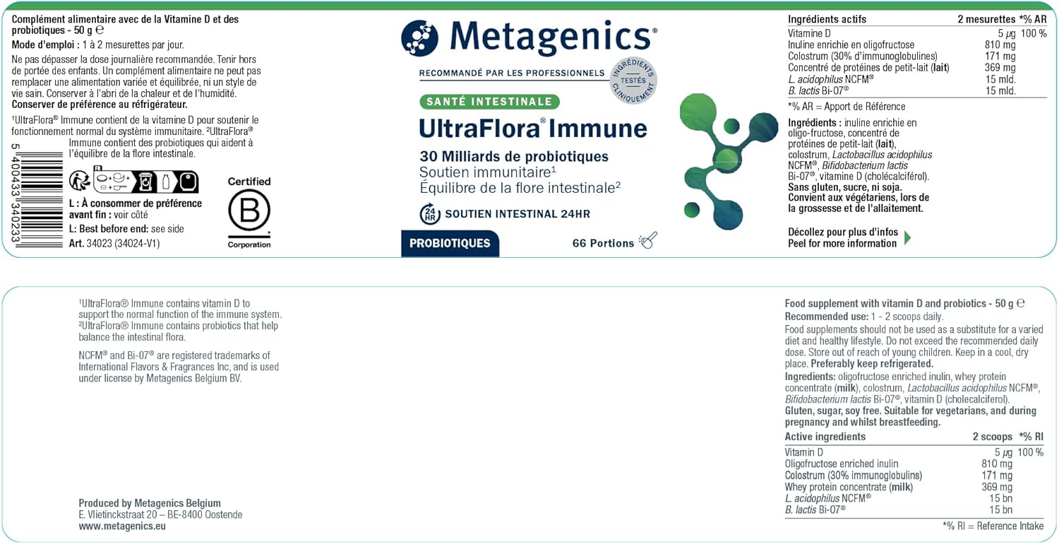 Metagenics UltraFlora Immune, Probiotics Flora Vitamin D, 60 Servings | Selected lactic ferments and vitamin D. Contributes to the normal functioning of the immune system on a daily basis. - Image 9