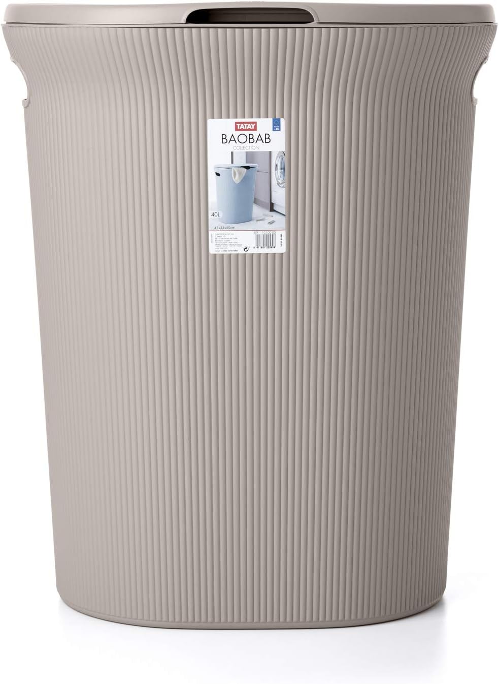 Tatay Baobab Laundry Basket, Capacity 40 L, BPA Free, 41 x 33 x 50 cm | Tatay Baobab Laundry Basket | Capacity 40 Litres | BPA-Free Polypropylene | Lid Included | 41 x 33 x 50 cm, Taupe - Image 3