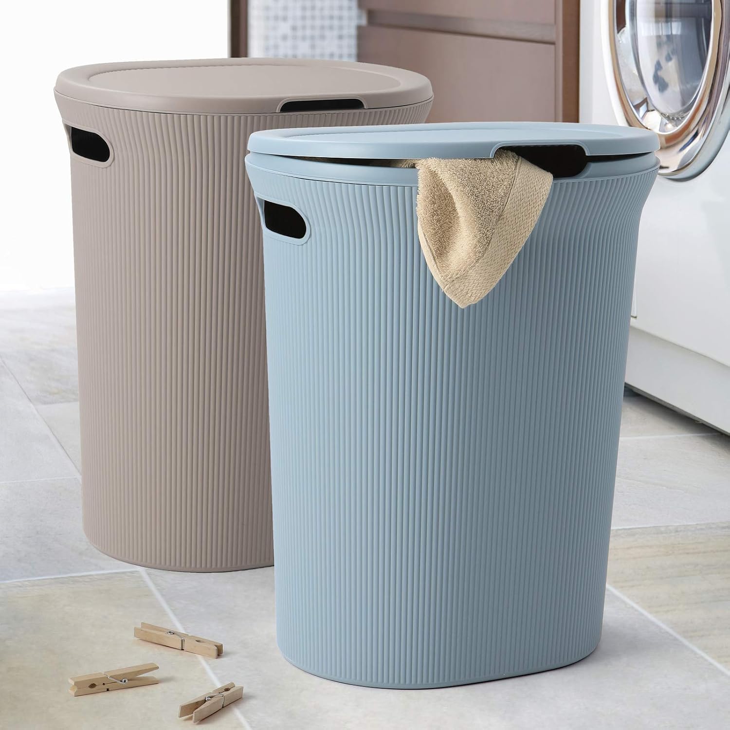Tatay Baobab Laundry Basket, Capacity 40 L, BPA Free, 41 x 33 x 50 cm | Tatay Baobab Laundry Basket | Capacity 40 Litres | BPA-Free Polypropylene | Lid Included | 41 x 33 x 50 cm, Taupe - Image 4