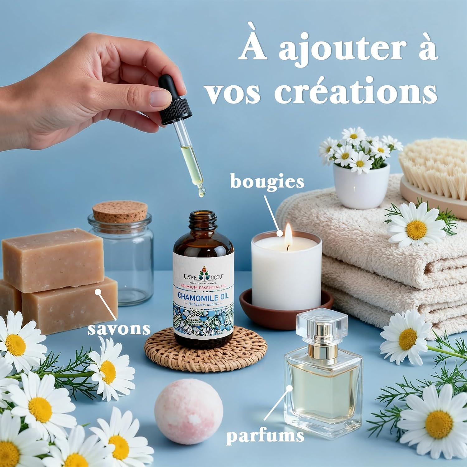 EVOKE OCCU Chamomile Essential Oil - Skin, Hair, Diffuser | Herbaceous Fragrance - For Evening, Yoga, Massage, Nails & DIY Projects - 118ml / 4 fl oz - Image 4