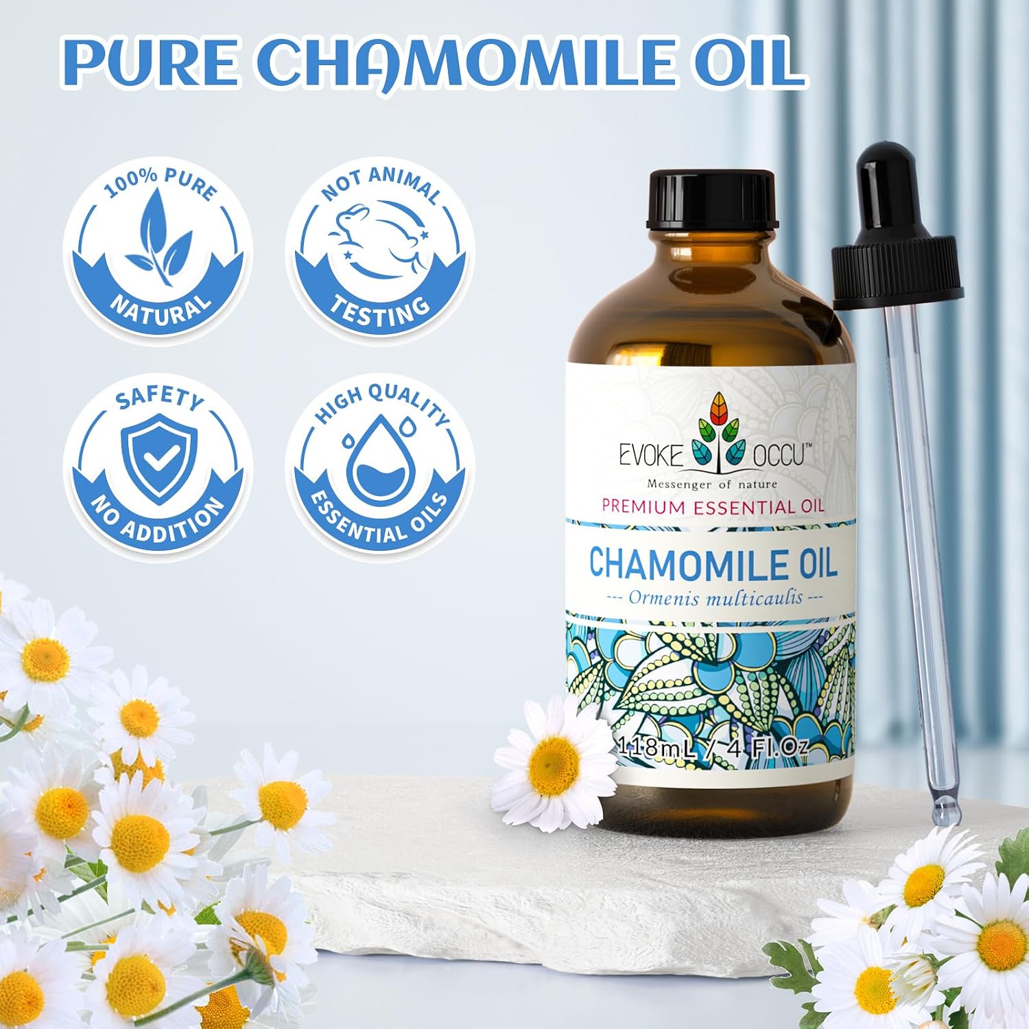 EVOKE OCCU Chamomile Essential Oil - Skin, Hair, Diffuser | Herbaceous Fragrance - For Evening, Yoga, Massage, Nails & DIY Projects - 118ml / 4 fl oz - Image 7