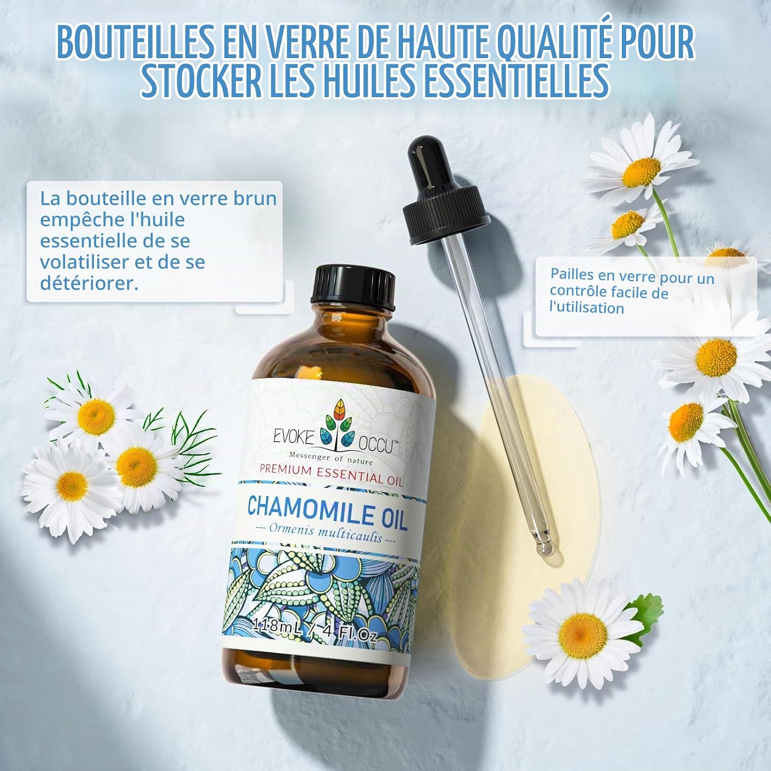 EVOKE OCCU Chamomile Essential Oil - Skin, Hair, Diffuser | Herbaceous Fragrance - For Evening, Yoga, Massage, Nails & DIY Projects - 118ml / 4 fl oz - Image 8