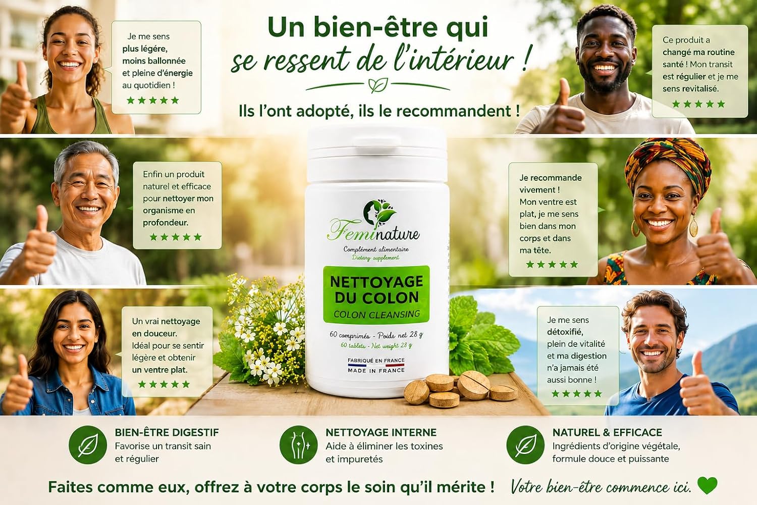 Detox Liver Colon & Intestines & Diuretic - Water Retention – Intestinal Flora & Flat Belly Men Women – Intestinal Gases - Bloating & 120 tablets & Made in France by Féminature (2) - Image 6
