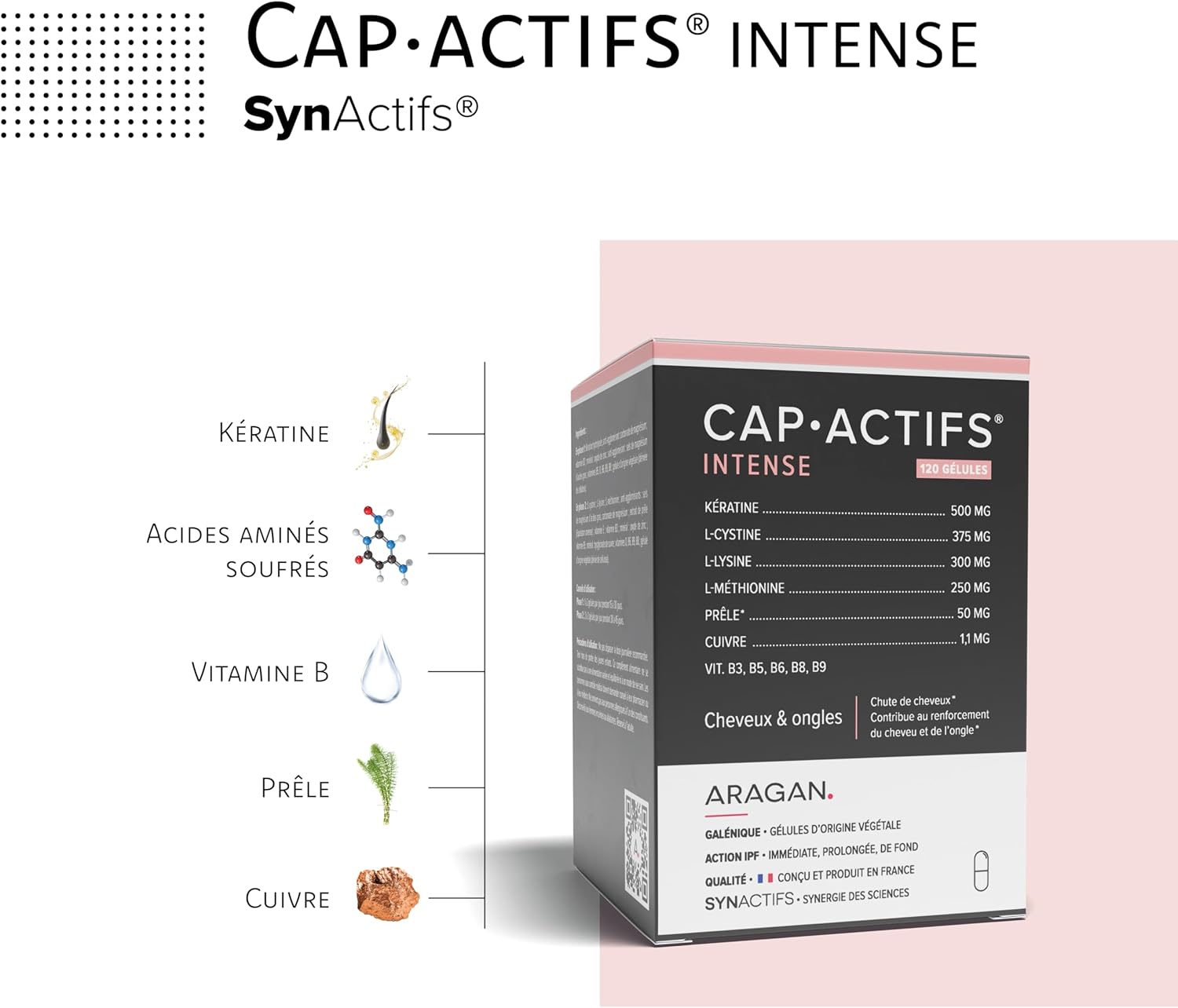 ARAGAN - Intense Capactifs - Hair & Nail Growth - Keratin, Zinc & Vitamins - 1 month of use in 2 phases - Made in France - Image 3