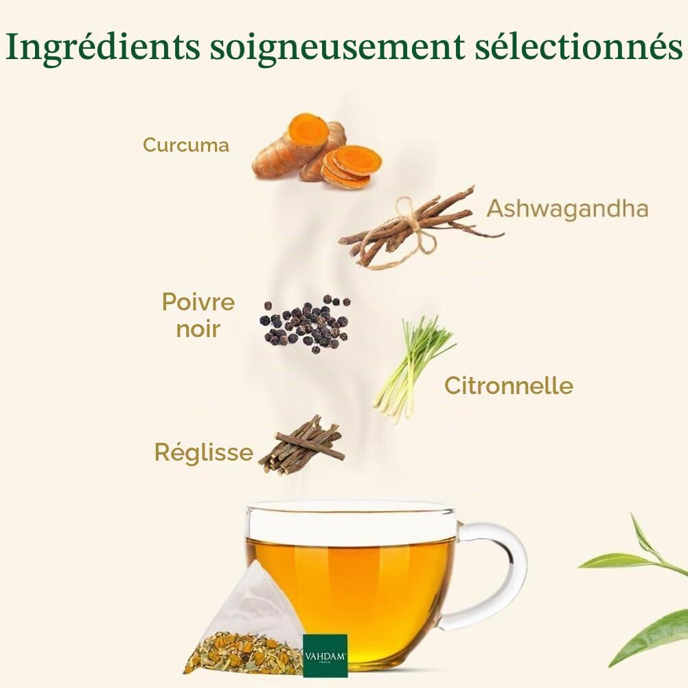 VAHDAM, Turmeric Ashwagandha Herbal Tea (100 Pyramid Tea Bags) Caffeine Free | 100% Pure & Natural, Turmeric & Fresh Spices | Directly From Source In India | Hot/Ice Infusion - Image 3